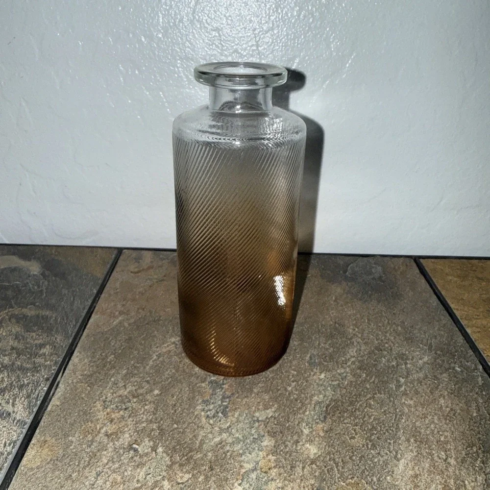 Mini Fluted Translucent Glass Tabletop Indoor Vase, 5 inches in Amber color‎
